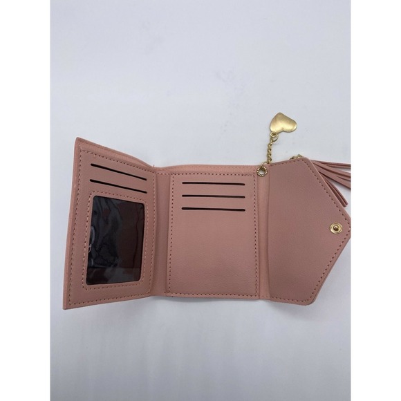 Minimalist Peace Mini Card Holder Wallet Purse Tassel Golden Heart Charm Women - Picture 2 of 4